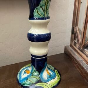 Tonala Mexican art pottery candleholder 7-3/4”